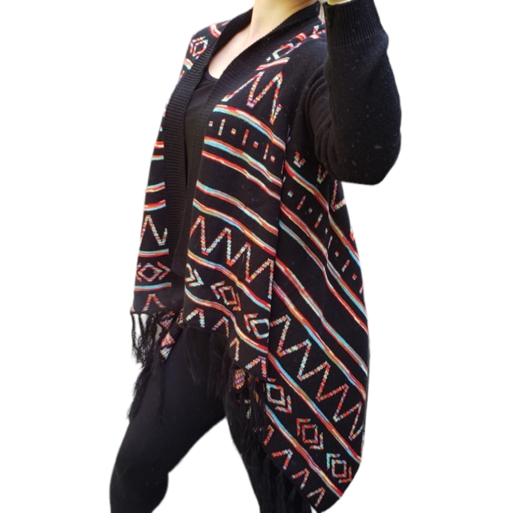 Cozy colorful fringe cardigan